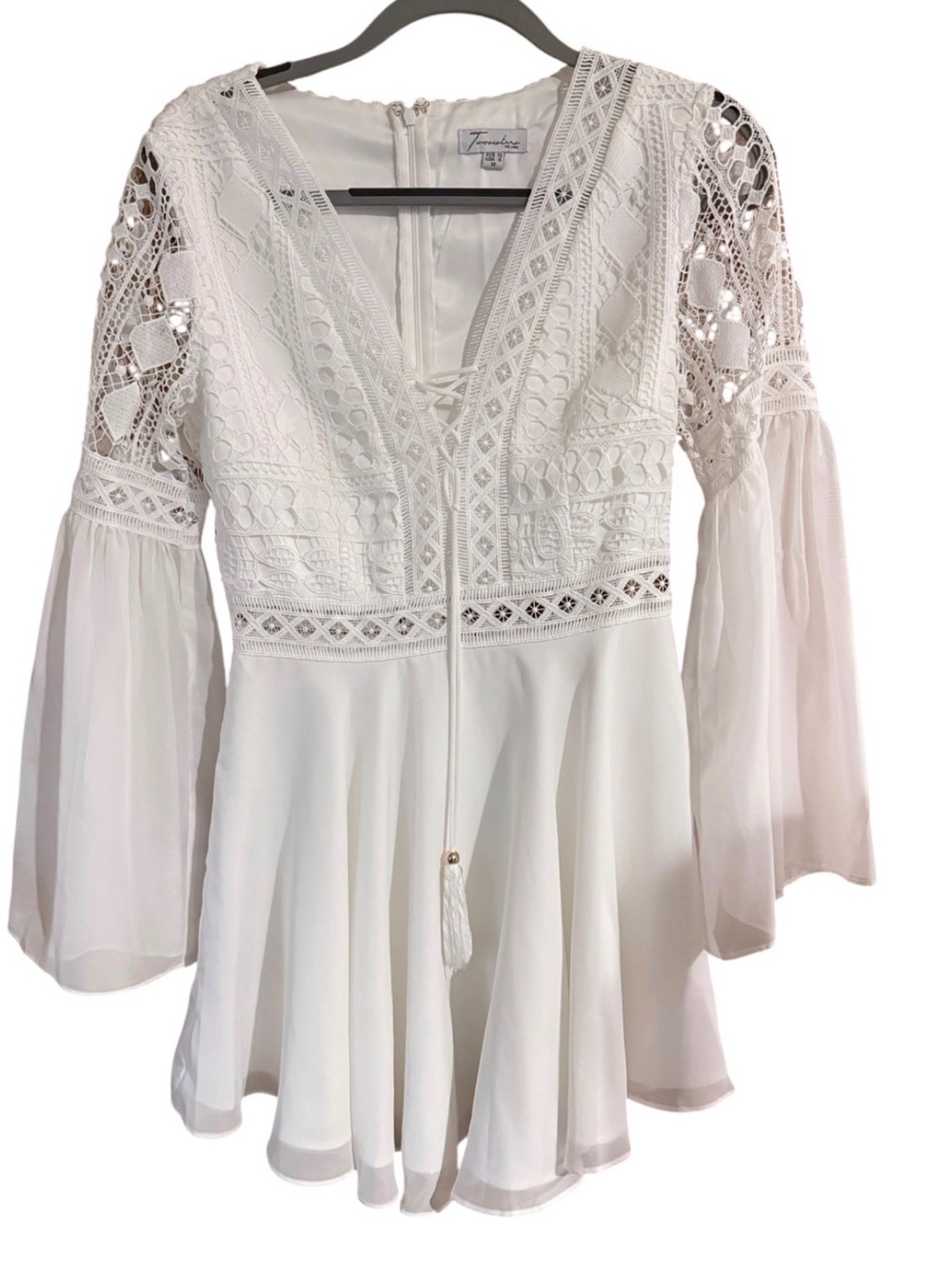 Tempted White Crochet Lace V-Neck Boho Dress